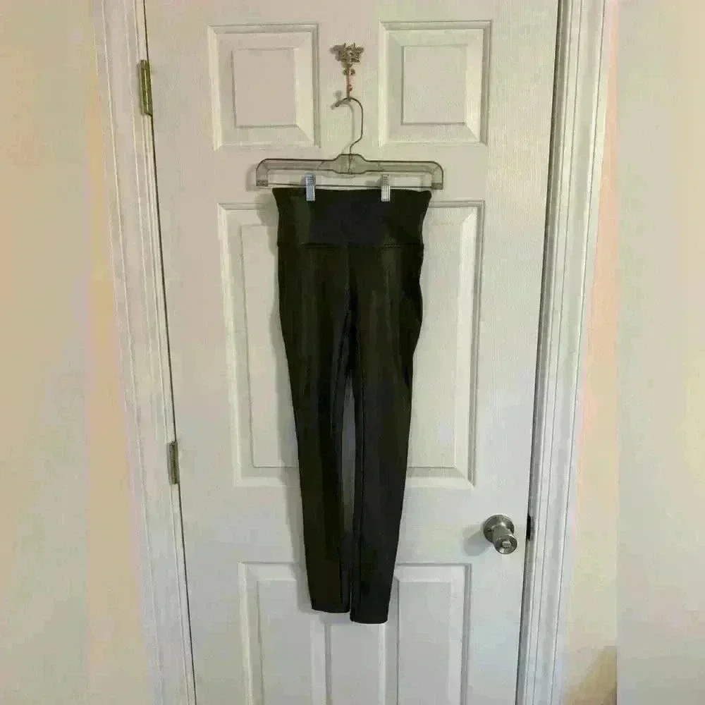 Spanx leggings small faux leather brown green